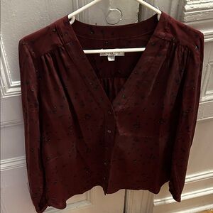 Amour Vert Deep Red Blouse with Black Accents